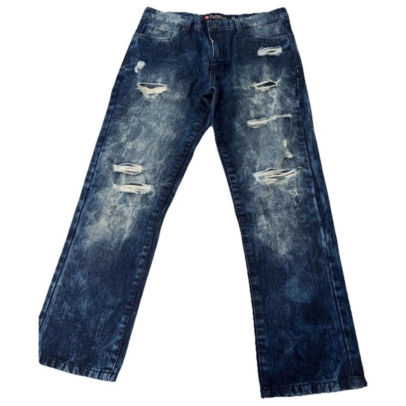 Southpole Jeans Mens 34x30 Dark Blue Distressed Acid Wash Straight - Picture 1 of 13